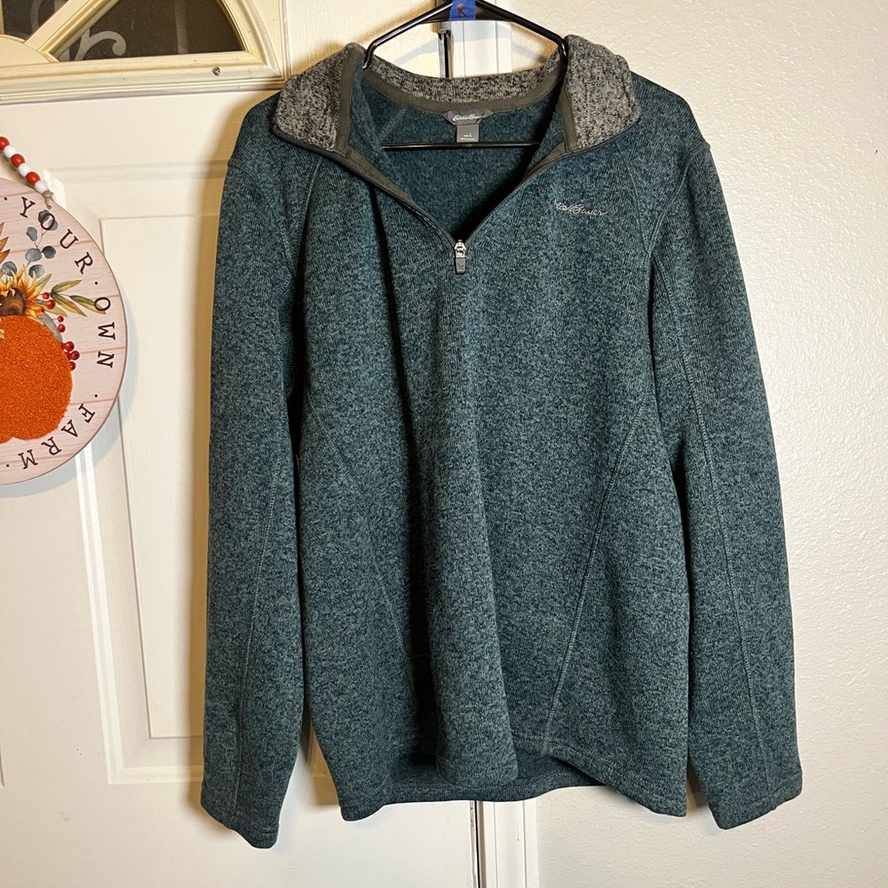 Eddie Bauer Men's Green Charcoal 1/4  Zip-Up Sweater